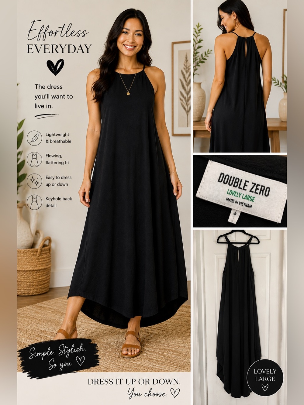 Double Zero Black Maxi Dress Size L - Picture 1 of 5